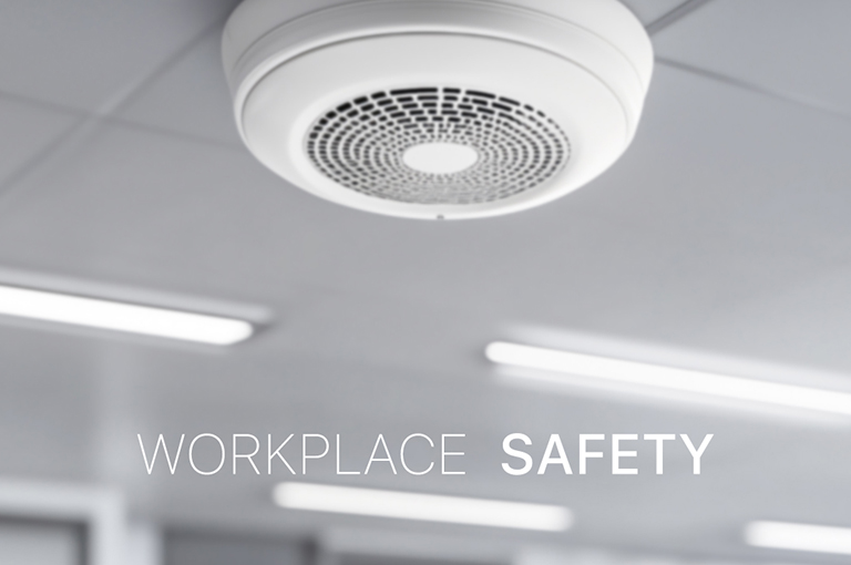 Smoke alarm mounted on the ceiling
